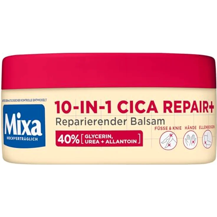 Mixa Urea Cica Repair+ Balsam, 40% Glycerin, Urea und Allantoin, reparierend und feuchtigkeitsspendend für sehr trockene Haut an Ellenbogen, Knie, Füßen & Händen, 150ml – Bild 1
