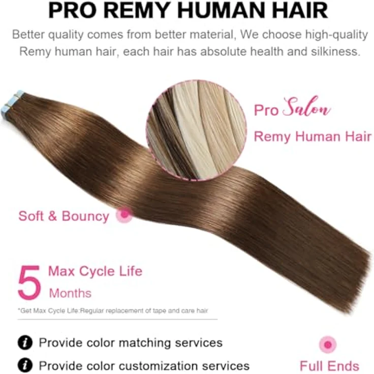 SUYYA Tape Extensions Echthaar, Invisible Tape in Extensions seidig glatt, 14 Zoll 35cm, 20 Stück 40G, #4 Schokoladenbraun – Bild 4