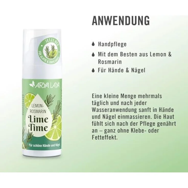 ARYA LAYA Lemon-Rosmarin Handpflege, 50 ml Airless-Spender, vegan, Lime Time (Special Edition) für zarte Hände – Bild 3