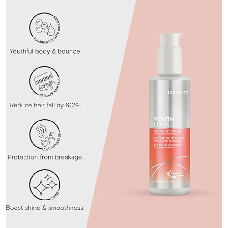 JOICO Youthlock Blowout Crème, Föhncreme mit Hitzeschutz und Feuchtigkeitsschutz für reifes Haar, 177 ml – Bild 3