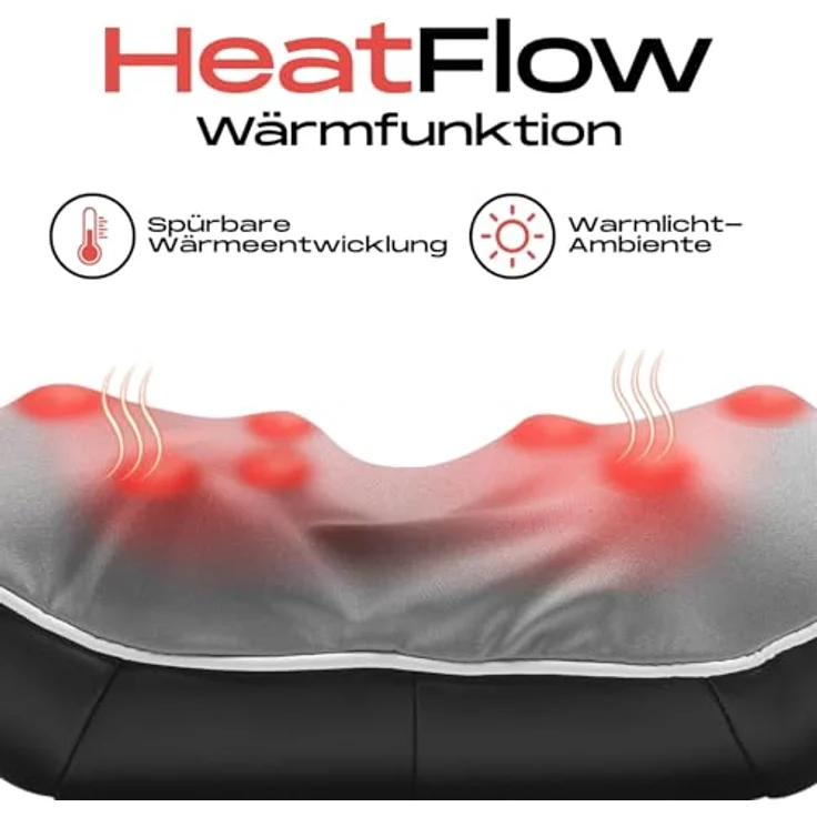 smartEC Shiatsu Massagegerät mit HeatFlow-Wärmefunktion, Nacken- und Rückenmassagegerät mit 8 rotierenden Köpfen, inkl. Auto-Adapter, kompakt für Zuhause und Reisen – Bild 3