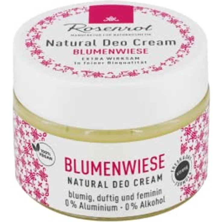 Rosenrot Naturkosmetik Deo Creme Blumenwiese, blumig und feminin, 0% Aluminium, 0% Alkohol, VEGAN, COSMOS ORGANIC zertifiziert – Bild 1