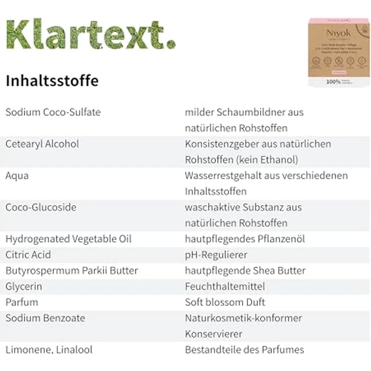 Niyok® 2-in-1 Feste Dusche + Pflege "Soft Blossom" (80g) • Naturkosmetik Duschseife • Festes Duschgel für alle Hauttypen • Vegane Seife für Körper & Hände • Plastikfrei & Vegan – Bild 2