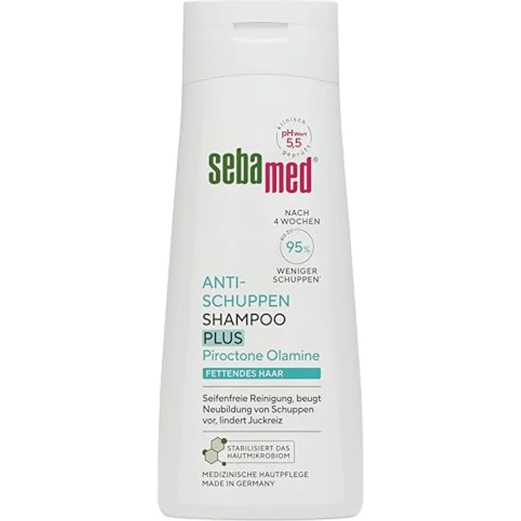Sebamed Antischuppen Shampoo Plus, 200 ml, bis zu 95% weniger Schuppen, bekämpft fettiges Haar und Juckreiz, pH 5,5 – Bild 1