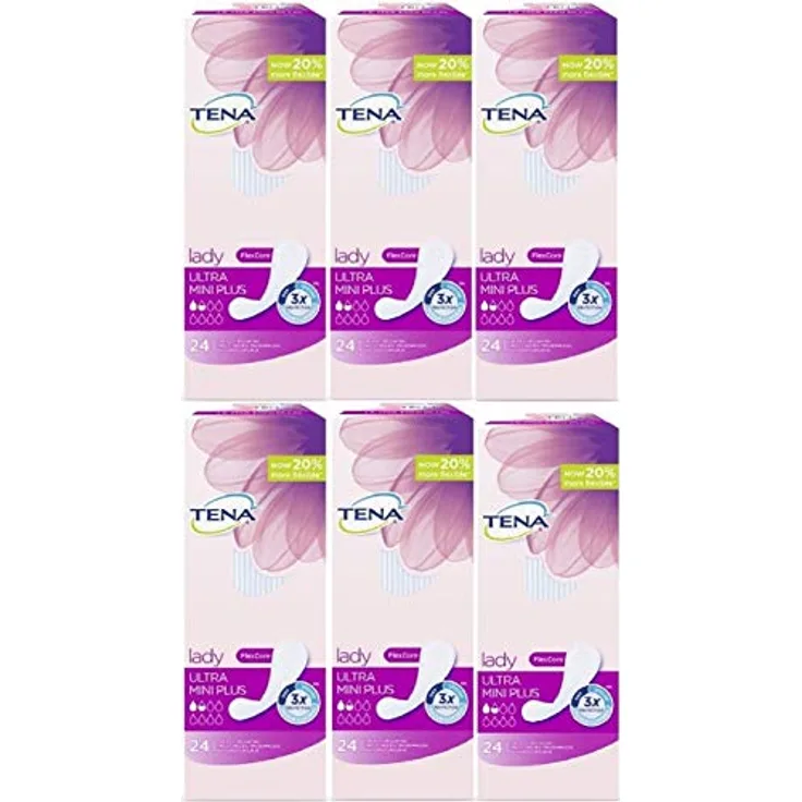 TENA Lady Ultra Mini Plus, Damenbinden mit Frische Geruchsbekämpfung, 24 Liners im Multi Pack (6 x 24)