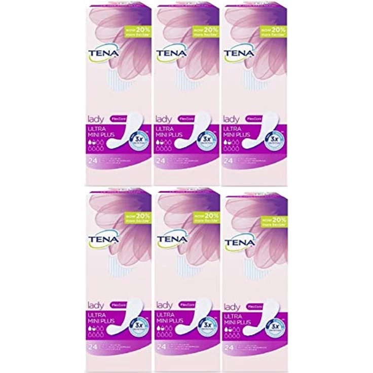 TENA Lady Ultra Mini Plus, Damenbinden mit Frische Geruchsbekämpfung, 24 Liners im Multi Pack (6 x 24)