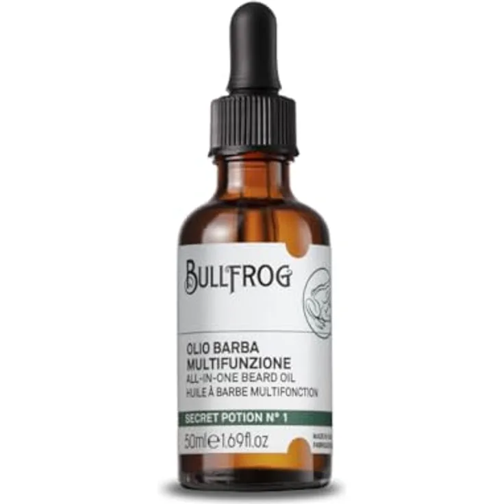 Bullfrog Secret Potion N.1 Multifunktionales Bartöl 50ml – Holzig, Aromatisch, Bernsteinfarben – 96,7 % natürliche Inhaltsstoffe, Hergestellt in Italien