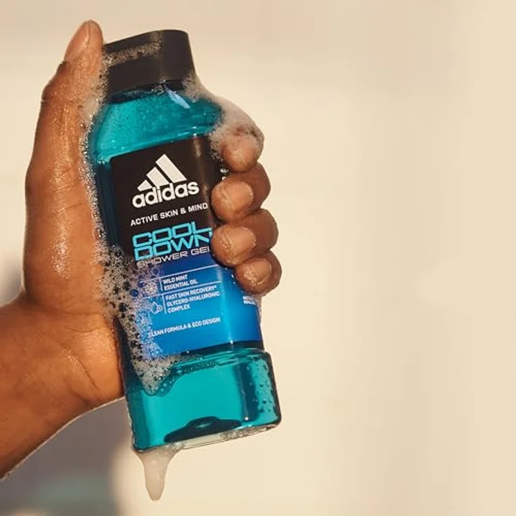 Adidas Active Skin & Mind Cool Down Shower Gel, Herren-Duschgel, 400 ml - mit ätherischen Ölen der wilden Minze - 100% recycelte Flasche – Bild 4