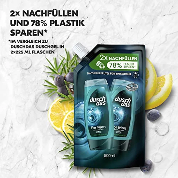Duschdas 3-in-1 Duschgel & Shampoo For Men Nachfüllbeutel Duschbad mit Fresh-Energy-Duftformel 500 ml 1 Stck – Bild 3