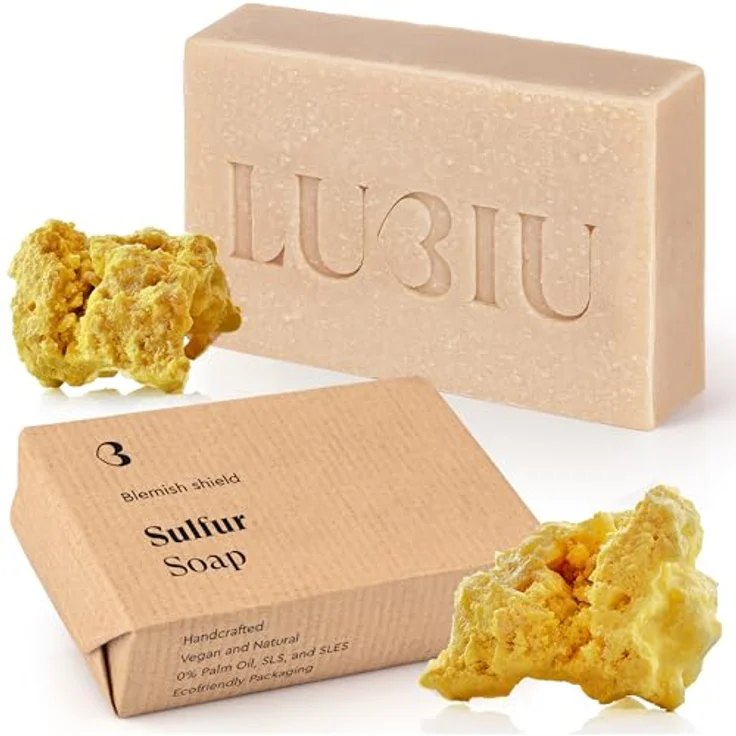 lubiu Schwefel Seife Stück - 100g Naturseife gegen Pickel, tiefenreinigend und talgregulierend, für empfindliche Haut – Bild 1