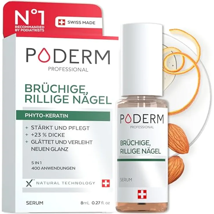 PODERM Nagelpflege-Öl, rein pflanzliche Behandlung für brüchige, gerillte und strapazierte Nägel, regeneriert und stärkt, Swiss Made