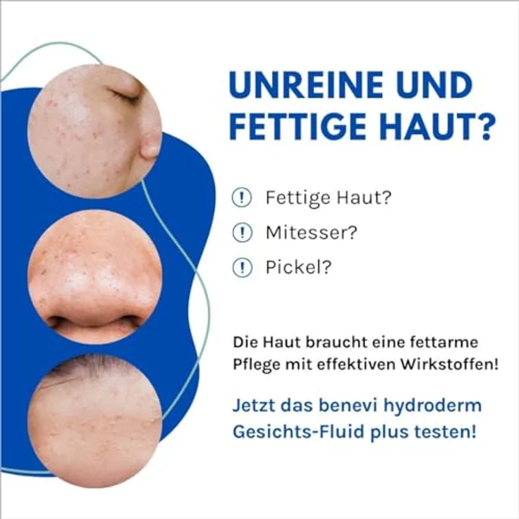 beneví hydroderm Gesichts-Fluid plus 50 ml für unreine, zu Akne neigende Haut ohne Entzündungszeichen. Leichte, lipidarme Pflege mit Milchsäure, Salicylsäure und Nicotinamid. – Bild 2