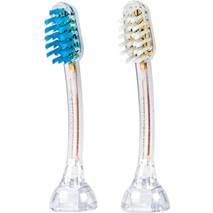 Emmi-dent 2x Zahnbürstenaufsatz SB2 (1x Blau + 1x Weiß) | Ideal für Zahnspangenträger | Mit patentiertem Ultraschallchip | Für alle emmi-dent Ultraschallzahnbürsten der Metallic- & Professional-Serie – Bild 1