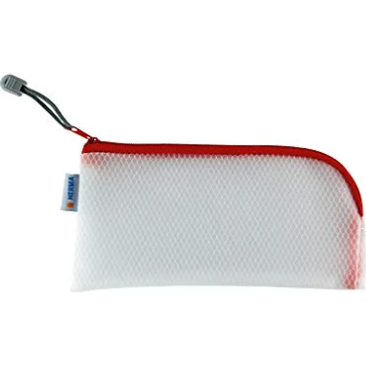 HERMA 20002 Reißverschlusstasche Reiseetui transparent rot, kleine verschließbare Sichttasche mit Zipper, Kulturtasche für Handy, Ladekabel, Kosmetik, Stifte, Schlüssel