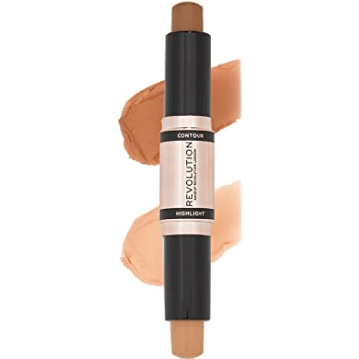 Makeup Revolution Konturenstift Duo Cream Contour & Highlight, definiert die Wangenknochen und modelliert das Gesicht, vegan und frei von Tierversuchen, dunkel, 2,4 g – Bild 1