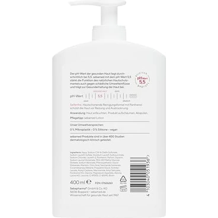 Sebamed Seifenfreie Waschemulsion 400 ml, mild reinigende Emulsion mit hygienischem Spender für empfindliche Haut, stärkt die Hautbarriere, pH 5,5, dermatologisch getestet – Bild 2