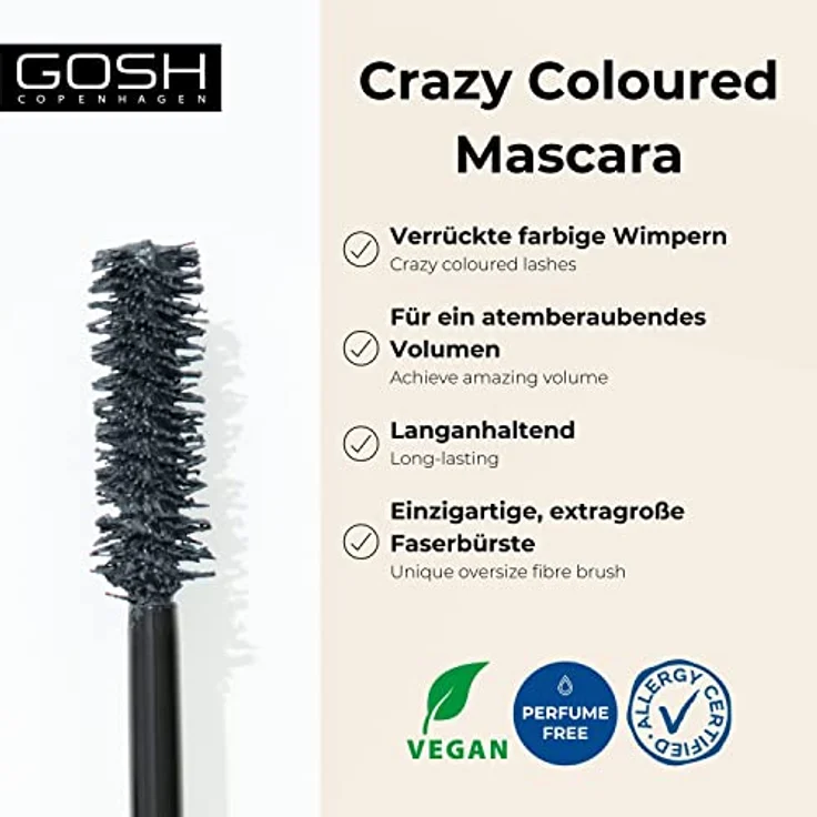 Gosh Boombastic Volumen-Mascara für geschwungene Wimpern, Farbton 004 Classic Gray, 13 ml, intensives Volumen und Verlängerung – Bild 2