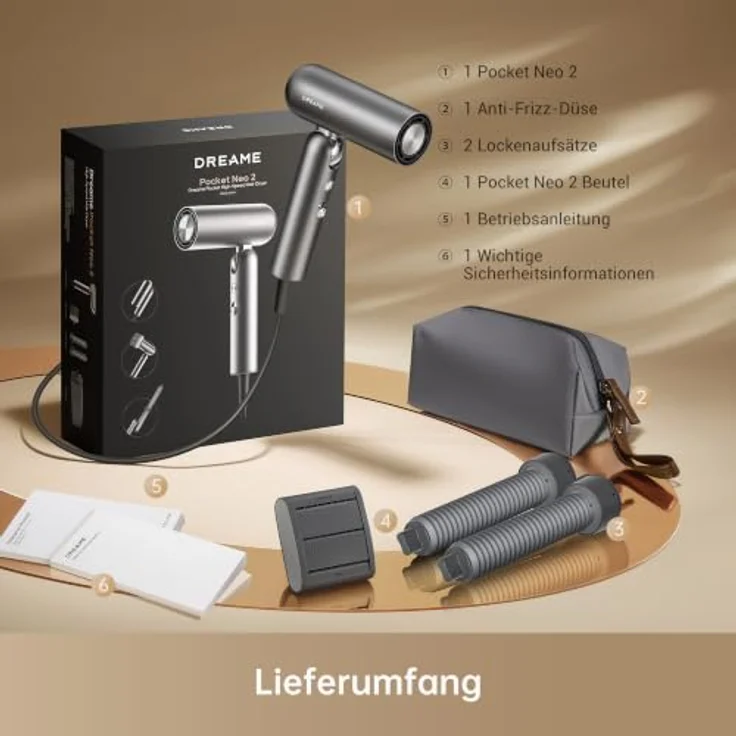 DREAME Pocket Neo 2, kompakter Haartrockner in Grau mit 1300 Watt, klappbar, Hochgeschwindigkeitsmotor, 3 Temperatur- und 2 Geschwindigkeitsstufen, intelligente Temperaturregulierung – Bild 7