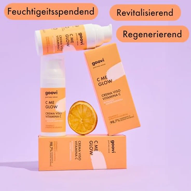 GOOVI C Me Glow Vitamin C Face Cream, Revitalisierende Gesichtscreme mit Hyaluronsäure, 50ml - Strahlende, hydratisierte Haut – Bild 4