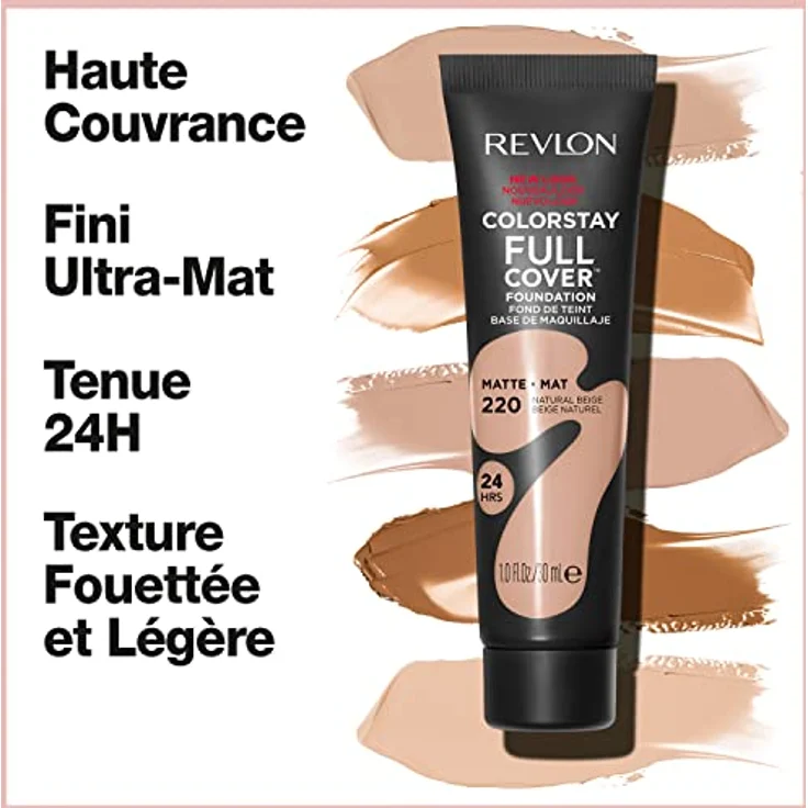 Revlon ColorStay Full Cover Longwear Matte Foundation, hitze- und schweißbeständig, leichtes Gesichts-Makeup, natürliches Beige (220), 30 ml – Bild 2