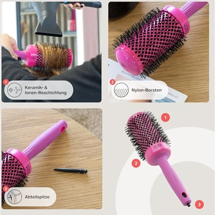 Olivia Garden Expert Blowout Shine – Pink - 55 - Runde, antistatische Keramikbürste für glänzende und frizzfreie Blowouts – Bild 4