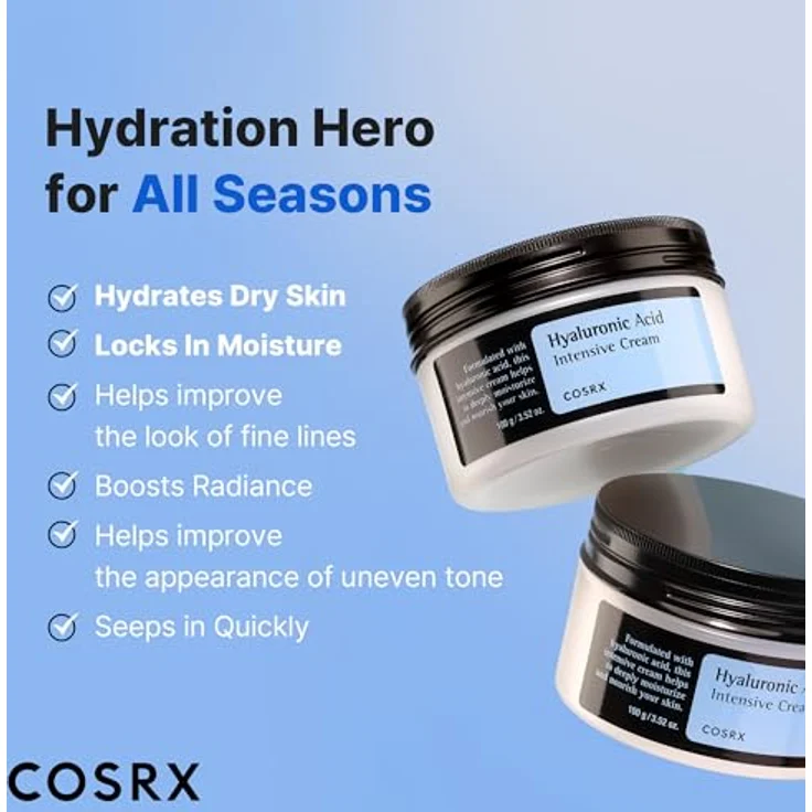 Cosrx Hyaluronic Acid Intensive Cream, 100ml Gesichtscreme mit Hyaluronsäure für trockene und sensible Haut, parabenfrei, hypoallergen, leicht einziehend, koreanische Hautpflege – Bild 6