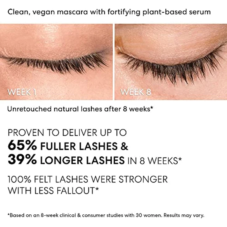 bareMinerals Strength & Length Serum-Infused Mascara, tiefschwarz, 8 ml, stärkende Pflanzenformel mit 3-in-1 Paddle Brush – Bild 3