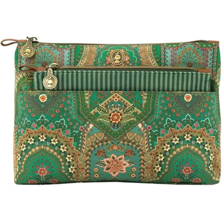 PIP Studio Caryn Kosmetiktasche Jabali 2er Set, geräumig und stilvoll im grünen Polyestersamt mit afrikanischem Blumenmuster – Bild 2