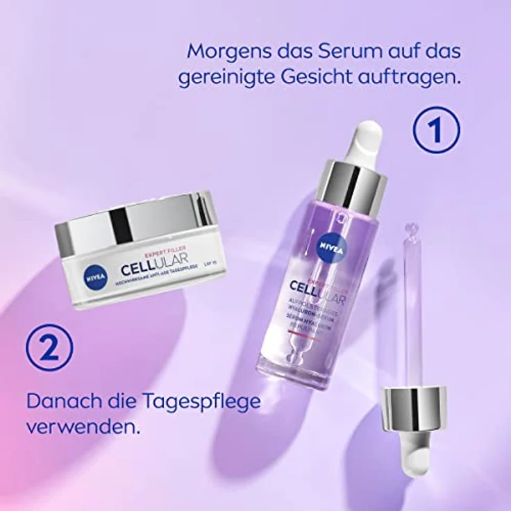 NIVEA Cellular Expert Filler Hochwirksame Anti-Age Tagespflege LSF 15, extra straffende Gesichtspflege mit Auffüllungseffekt, aufpolsternde Tagescreme mit Hyaluronsäure & Sonnenschutz (50 ml) – Bild 4