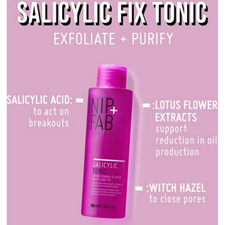 Nip + Fab Salicylsäure Fix Tonic für Gesicht mit Hamamelis, Lotusblüten-Extrakt, BHA-Toner für Ausbrüche, Poren minimieren, Ölkontrolle, 98 ml – Bild 5