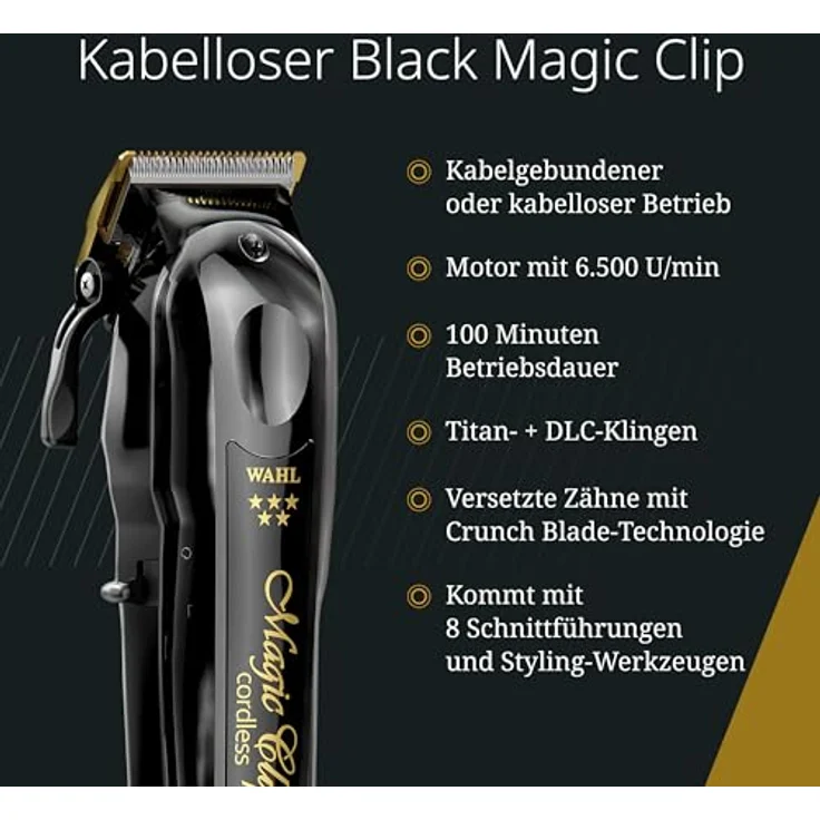 Wahl Cordless Magic Clip, Haarschneidemaschine für optimales Blending, kabellos und kabelgebunden, leistungsstarker Motor 6500 U/min, schwarz – Bild 3