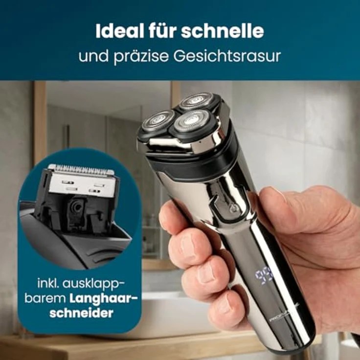 ProfiCare® PC HR 3139, Elektrorasierer für Herren mit 3-fach Schersystem, flexiblen Scherköpfen, Langhaarschneider und IPX6-Wasserschutz – Bild 6