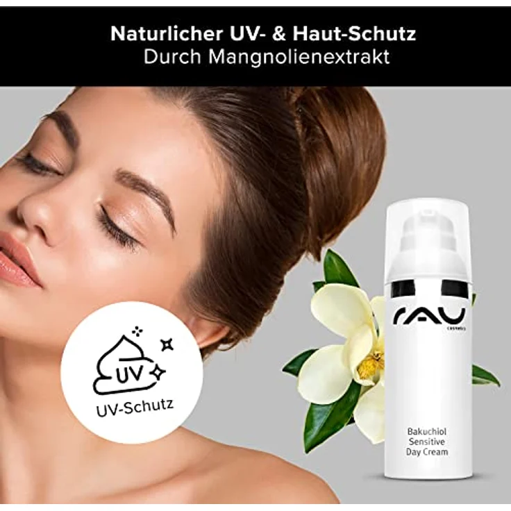 RAU Cosmetics Bakuchiol Sensitive Day Cream 50 ml - Leichte Tagescreme für reife & unreine Haut - Anti Aging Creme mit Bakuchiol - RAU Cosmetics - Gesichtspflege mit Kollagen Booster – Bild 3