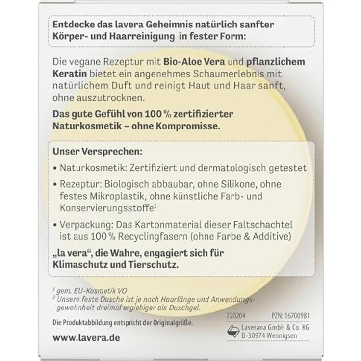 lavera Feste Duschseife Basis Sensitiv - Hydro Feeling 2in1, vegane Körper- und Haarreinigung, 50g – Bild 6