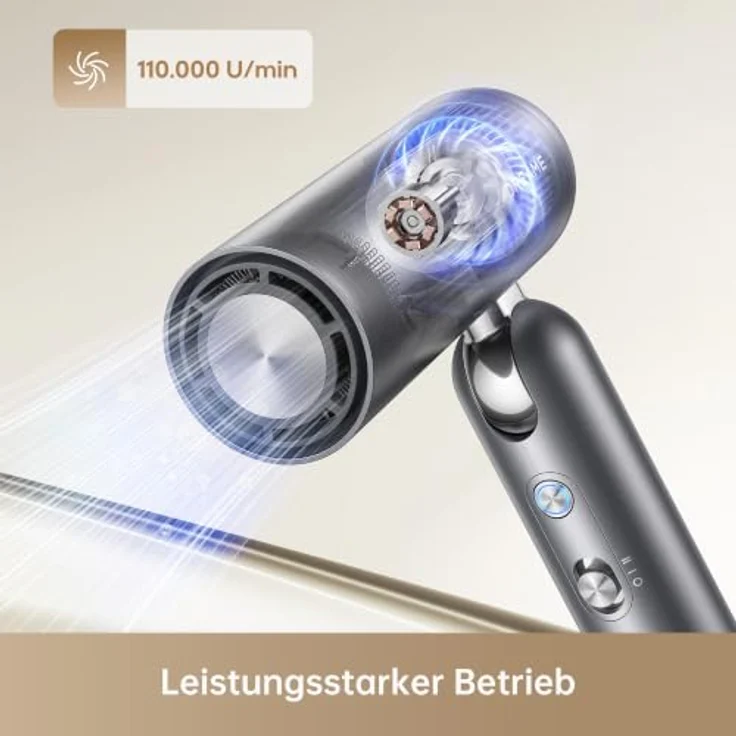 DREAME Pocket Neo 2, kompakter Haartrockner in Grau mit 1300 Watt, klappbar, Hochgeschwindigkeitsmotor, 3 Temperatur- und 2 Geschwindigkeitsstufen, intelligente Temperaturregulierung – Bild 4