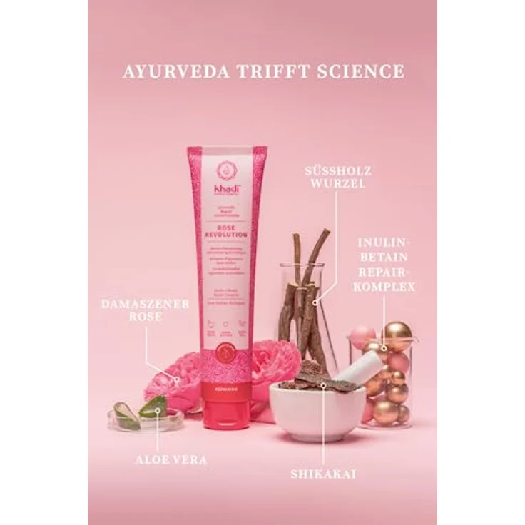 Khadi ROSE REVOLUTION Ayurvedischer Repair Conditioner, Sofortige Kämmbarkeit & tägliche Pflege ohne Silikone, 100% natürlich, vegan & sulfat-frei, Zertifizierte Naturkosmetik, 200ml – Bild 3