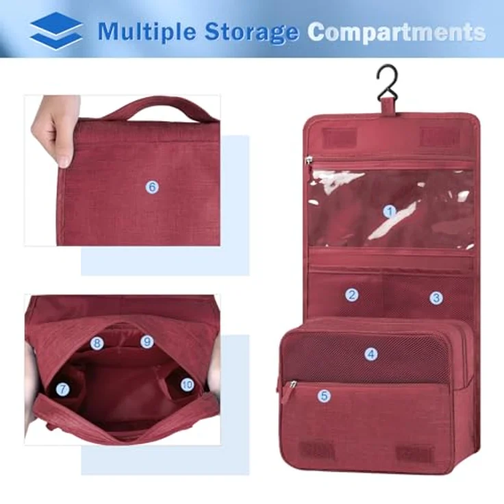 AiQInu Kulturbeutel zum Aufhängen, Unisex Faltbare Waschtasche mit 10 Fächern, Wasserdicht, 24x20x10 cm, für Damen und Herren – Bild 2
