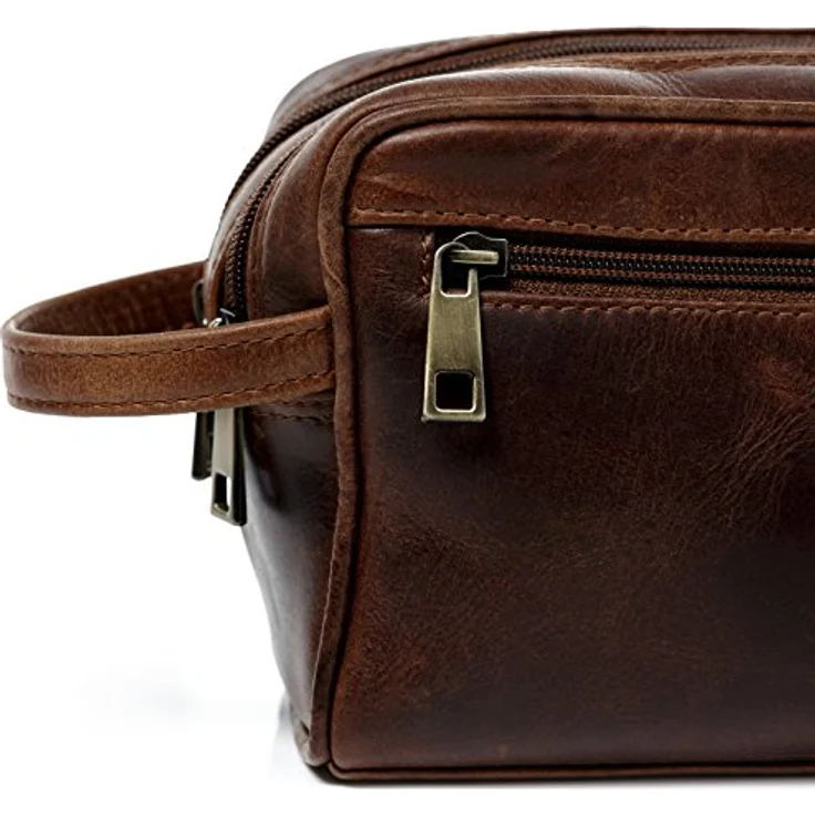 SID & VAIN Kulturtasche Herren GATWICK aus Premium Leder I Waschtasche groß für Herren und Damen I Kulturbeutel braun handgefertigt – Bild 4