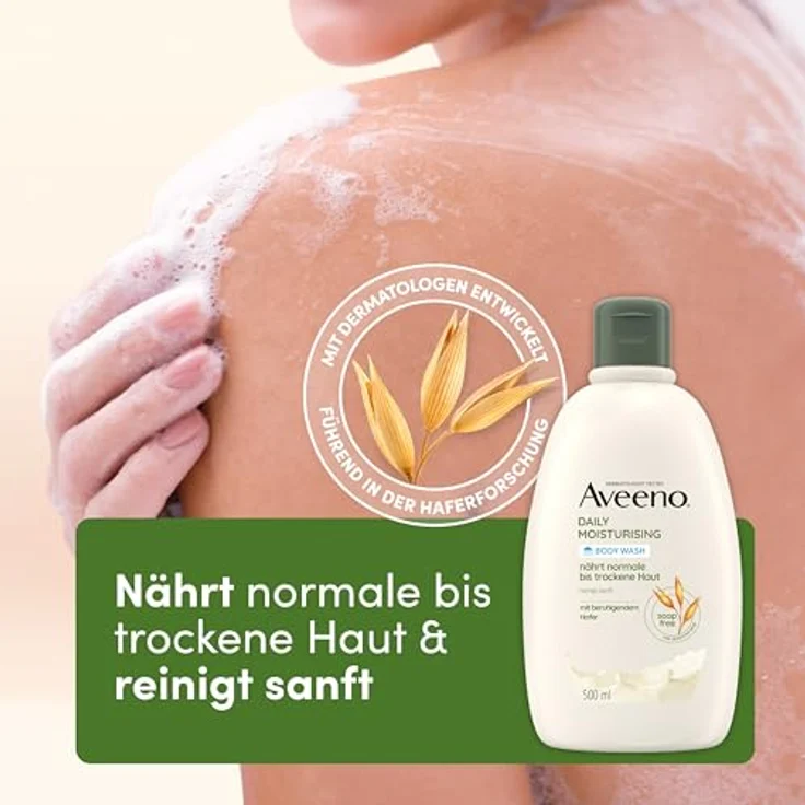Aveeno Daily Moisturising seifenfreies Duschgel (500ml) für normale bis trockene Haut mit Hafer - vegane Pflegedusche – Bild 2