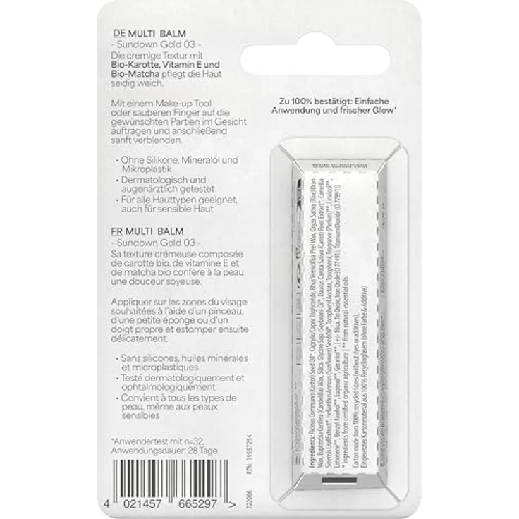 lavera Multi Balm Blister Sundown Gold 03, Vegan & Naturkosmetik für Augen, Lippen & Wangen, Frischer Glow, Müheloses Verblenden – Bild 5