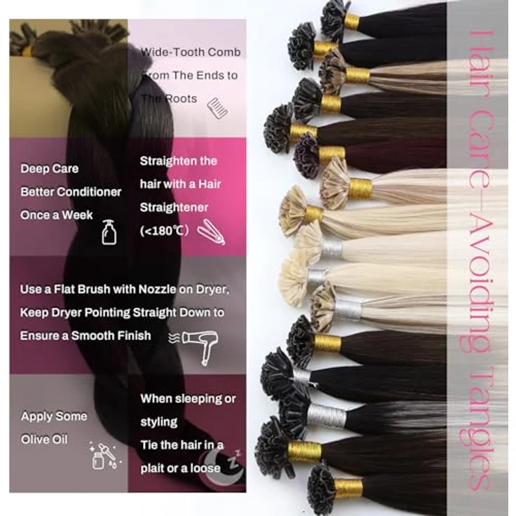 Moresoo U Tip Echthaar Extensions, Pre Bonded Bondings Schwarz, 50 Stück, Hot Fusion Keratin, 50g, 50 cm – Bild 4