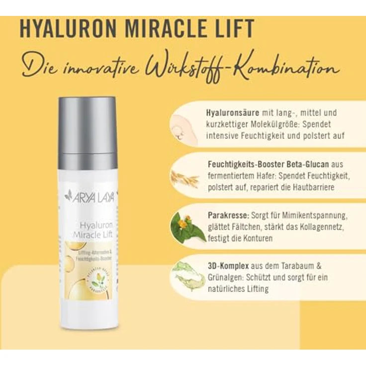 Arya Laya Hyaluron Miracle Lift, 30 ml – pflanzliche Lifting-Alternative mit Liposomen, Parakresse, Tarabaum & Algen, mildert Falten, vegan – Bild 3