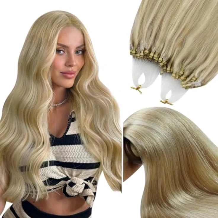 YoungSee Micro Extensions Echthaar, Aschblond, ohne Hitzeanwendung, glatt, unsichtbare Befestigung, atmungsaktiv – Bild 1