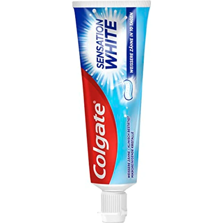 Colgate Sensation White Zahnpasta, 75 ml, zahnschmelzschonende Zahnaufhellung mit mikroreinigenden Kristallen und Karies-/Plaqueschutz – Bild 1