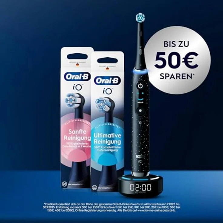 Oral-B iO Series 3, Elektrische Zahnbürste mit 3 Putzmodi, inkl. 3 Aufsteckbürsten und Reise-Etui, designed by Braun, Schwarz – Bild 2