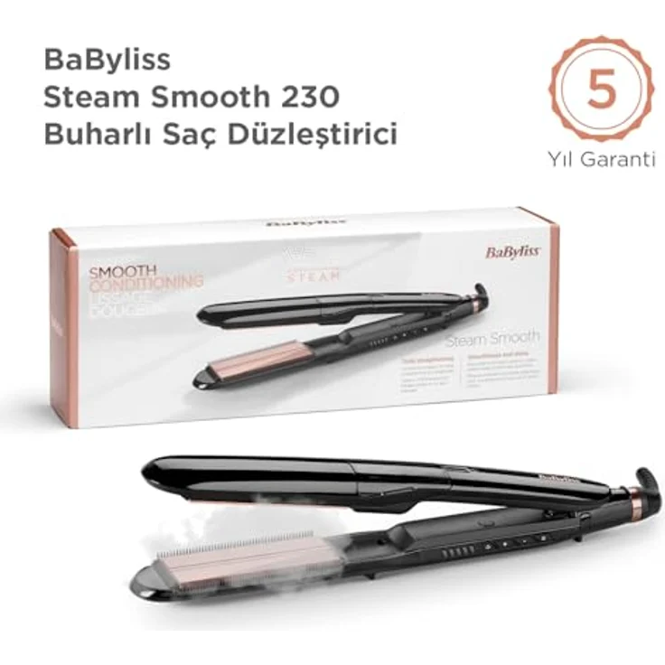 BaByliss Steam Smooth Dampfglätteisen, 39mm breite Turmalin-Keramik-Platten, 5 Temperatureinstellungen bis 230°C, inkl. Kammeinschübe und Hitzeschutzmatte – Bild 2