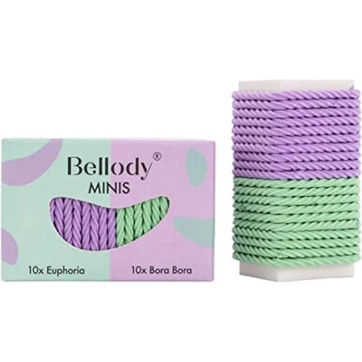 Bellody® Minis - Kleine Mini Haargummis für stylische Flechtfrisuren & kleine Zöpfe (20 Stück - Türkis/Violett) - Damen Haargummis in verschiedenen Farben – Bild 1