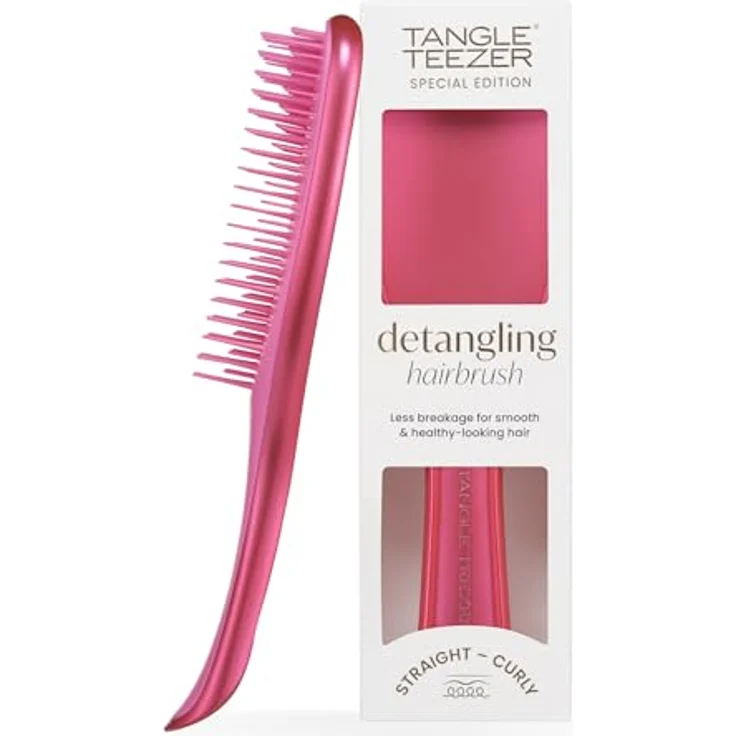 Tangle Teezer Ultimate Detangler Haarbürste, Entwirrungsbürste für nasses & trockenes Haar, 325 Zwei-Stufen-Borsten, Afterparty Rosa mit Chrom-Finish – Bild 1