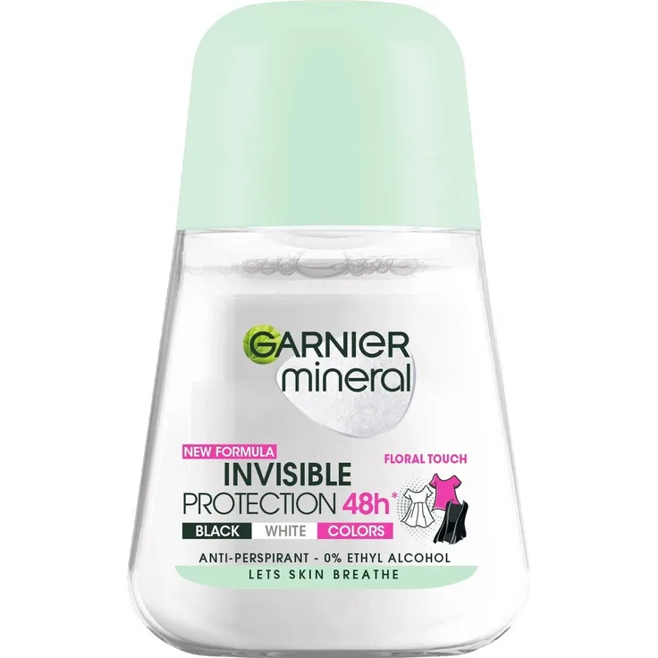 Garnier Mineral Roll-on Deo 48h Floral Touch, Antitranspirant für Damen, schwarz-weiß, 50ml