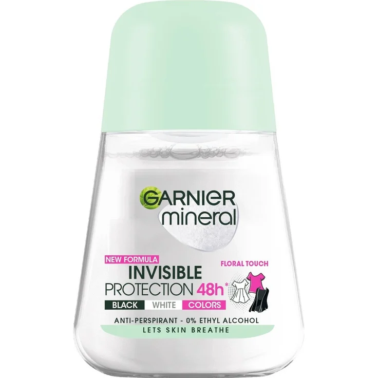 Garnier Mineral Roll-on Deo 48h Floral Touch, Antitranspirant für Damen, schwarz-weiß, 50ml